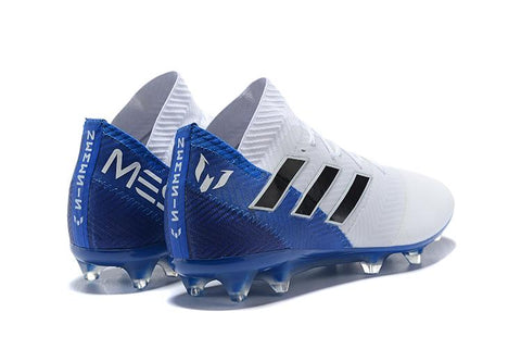 Image of ADIDAS NEMEZIZ MESSI 18.1 FIRM GROUND CLEATS WHITE BLUE BLACK - KicksNatics
