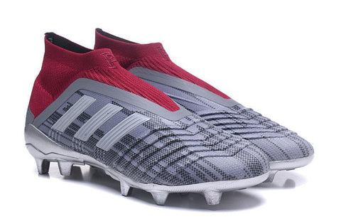 Image of Adidas Predator 18+ Paul Pogba FG Soccer Cleats Iron Metallic Grey Red - KicksNatics