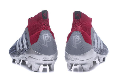 Image of Adidas Predator 18+ Paul Pogba FG Soccer Cleats Iron Metallic Grey Red - KicksNatics
