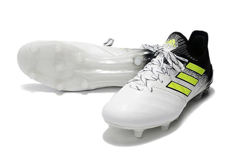 Image of Adidas ACE 17.1 Leather FG Soccer Cleats Fluorescent Green White Black - KicksNatics