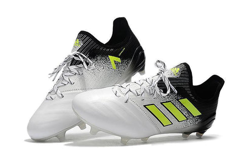 Image of Adidas ACE 17.1 Leather FG Soccer Cleats Fluorescent Green White Black - KicksNatics