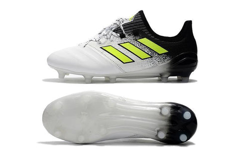 Image of Adidas ACE 17.1 Leather FG Soccer Cleats Fluorescent Green White Black - KicksNatics