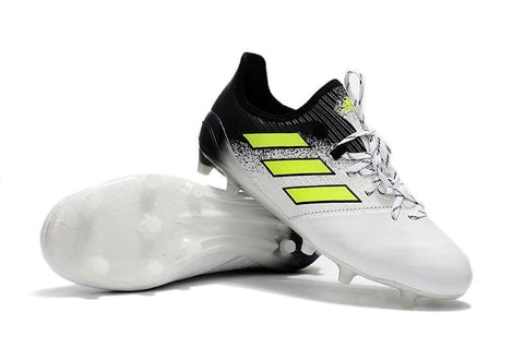 Image of Adidas ACE 17.1 Leather FG Soccer Cleats Fluorescent Green White Black - KicksNatics