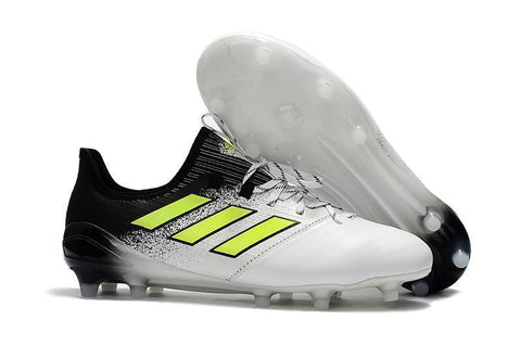 Image of Adidas ACE 17.1 Leather FG Soccer Cleats Fluorescent Green White Black - KicksNatics