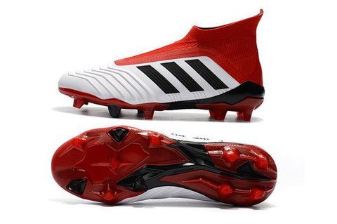 Image of Adidas Predator 18+ FG Soccer Cleats White Solar Red Core Black - KicksNatics