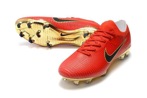 Image of Nike Mercurial Vapor Flyknit Ultra FG Soccer Cleats Red Golden - KicksNatics