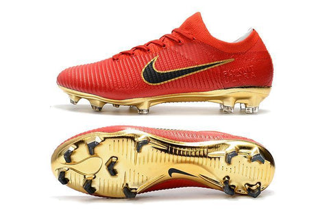 Image of Nike Mercurial Vapor Flyknit Ultra FG Soccer Cleats Red Golden - KicksNatics