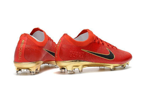 Image of Nike Mercurial Vapor Flyknit Ultra FG Soccer Cleats Red Golden - KicksNatics