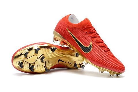 Image of Nike Mercurial Vapor Flyknit Ultra FG Soccer Cleats Red Golden - KicksNatics