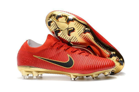 Image of Nike Mercurial Vapor Flyknit Ultra FG Soccer Cleats Red Golden - KicksNatics