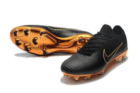 Image of Nike Mercurial Vapor Flyknit Ultra FG Soccer Cleats Black Golden - KicksNatics