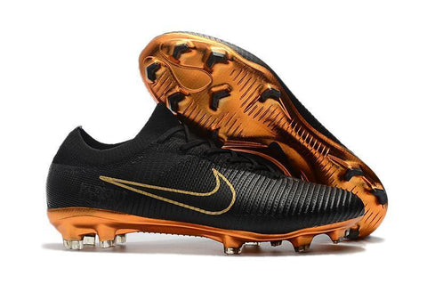 Image of Nike Mercurial Vapor Flyknit Ultra FG Soccer Cleats Black Golden - KicksNatics