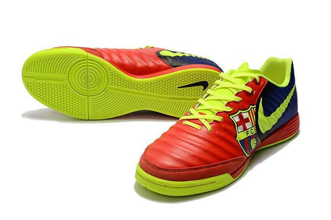 Image of Nike TiempoX Ligera IV Barcelona IC Soccer Shoes Red Fluorescent Green - KicksNatics