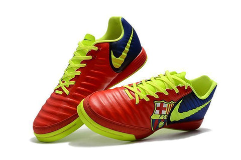 Image of Nike TiempoX Ligera IV Barcelona IC Soccer Shoes Red Fluorescent Green - KicksNatics