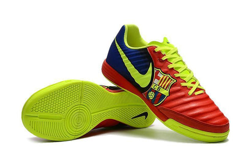 Image of Nike TiempoX Ligera IV Barcelona IC Soccer Shoes Red Fluorescent Green - KicksNatics