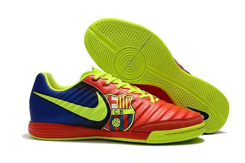 Image of Nike TiempoX Ligera IV Barcelona IC Soccer Shoes Red Fluorescent Green - KicksNatics