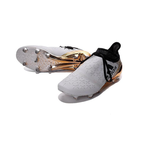 Image of Adidas X 16+ Purechaos FG/AG Soccer Cleats White Gold Metallic Black - KicksNatics