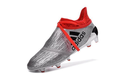 Image of Adidas X 16+ Purechaos FG/AG Soccer Cleats Silver Metallic Solar Red - KicksNatics