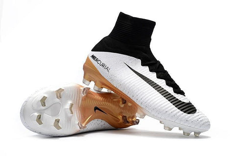 Image of Nike Mercurial Superfly V FG Soccer Cleats White Black Gold - KicksNatics