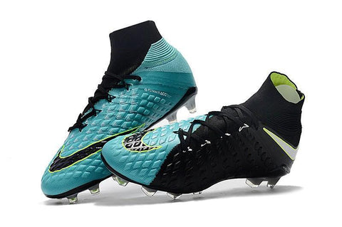 Image of Nike Hypervenom Phantom III DF FG Soccer Cleats Black Turquoise Blue - KicksNatics