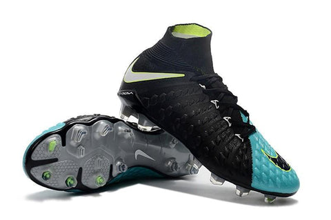 Image of Nike Hypervenom Phantom III DF FG Soccer Cleats Black Turquoise Blue - KicksNatics