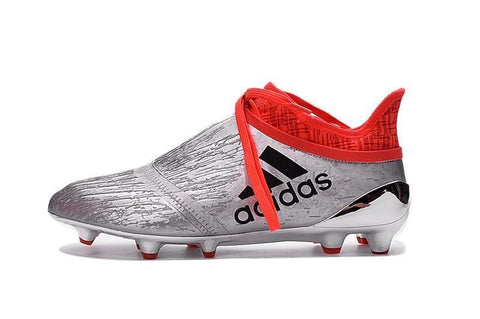 Image of Adidas X 16+ Purechaos FG/AG Soccer Cleats Silver Metallic Solar Red - KicksNatics