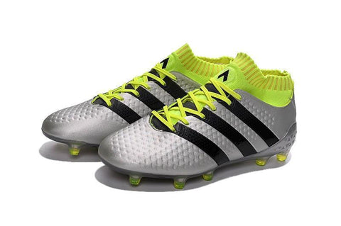 Image of Adidas ACE 16.1 Primeknit FG/AG Soccer Shoes Silver Black Solar Yellow - KicksNatics