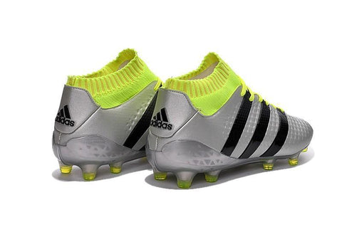 Image of Adidas ACE 16.1 Primeknit FG/AG Soccer Shoes Silver Black Solar Yellow - KicksNatics