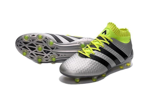 Image of Adidas ACE 16.1 Primeknit FG/AG Soccer Shoes Silver Black Solar Yellow - KicksNatics
