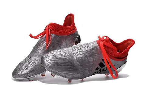 Image of Adidas X 16+ Purechaos FG/AG Soccer Cleats Silver Metallic Solar Red - KicksNatics