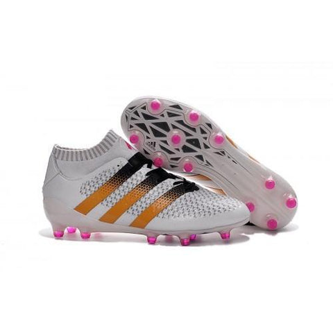 Image of Adidas ACE 16.1 Primeknit FG/AG Soccer Shoes White Gold Black Pink - KicksNatics
