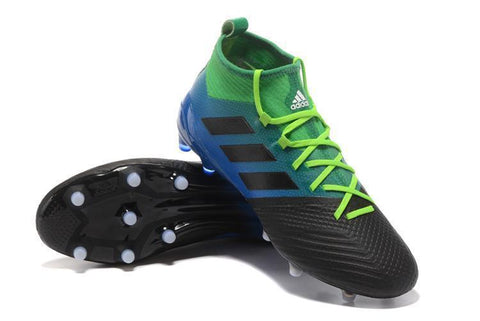 Image of Adidas ACE 17.1 Primeknit Soccer Cleats Core Black Blue Green - KicksNatics
