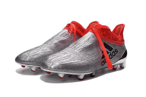 Image of Adidas X 16+ Purechaos FG/AG Soccer Cleats Silver Metallic Solar Red - KicksNatics