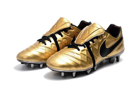 Image of Nike Tiempo Totti X Roma FG Soccer Cleats Metallic Gold Black - KicksNatics