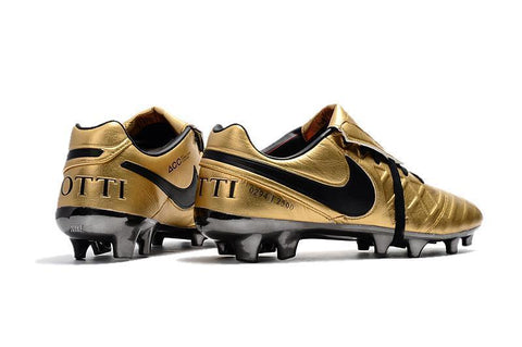 Image of Nike Tiempo Totti X Roma FG Soccer Cleats Metallic Gold Black - KicksNatics