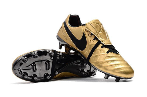 Image of Nike Tiempo Totti X Roma FG Soccer Cleats Metallic Gold Black - KicksNatics