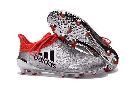 Image of Adidas X 16+ Purechaos FG/AG Soccer Cleats Silver Metallic Solar Red - KicksNatics