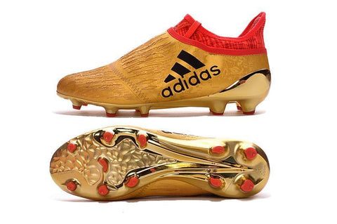Image of Adidas X 16+ Purechaos FG/AG Soccer Cleats Metallic Gold Red - KicksNatics