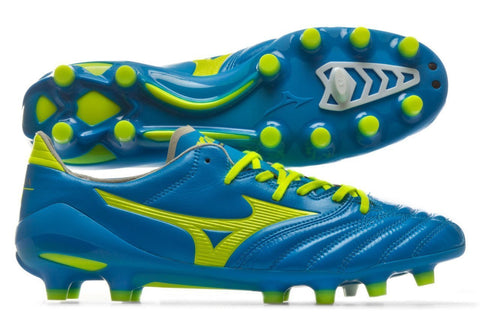 Image of Mizuno Morelia Neo II FG Soccer Cleats Diva Blue Safety Yellow - KicksNatics