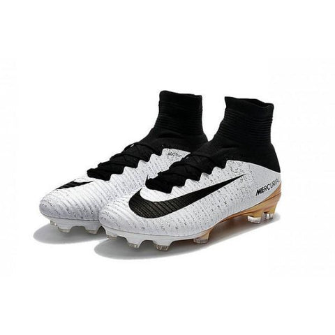 Image of Nike Mercurial Superfly V FG Soccer Cleats White Black Gold - KicksNatics