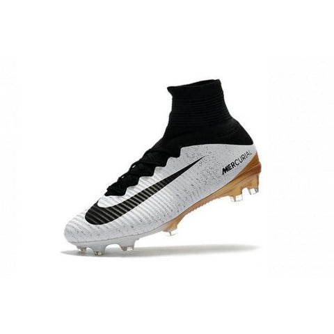 Image of Nike Mercurial Superfly V FG Soccer Cleats White Black Gold - KicksNatics