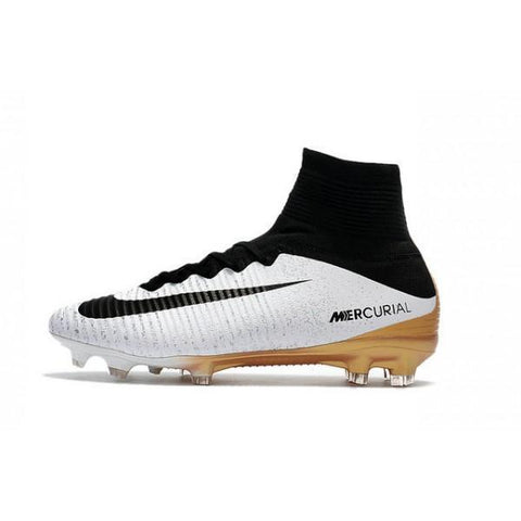 Image of Nike Mercurial Superfly V FG Soccer Cleats White Black Gold - KicksNatics