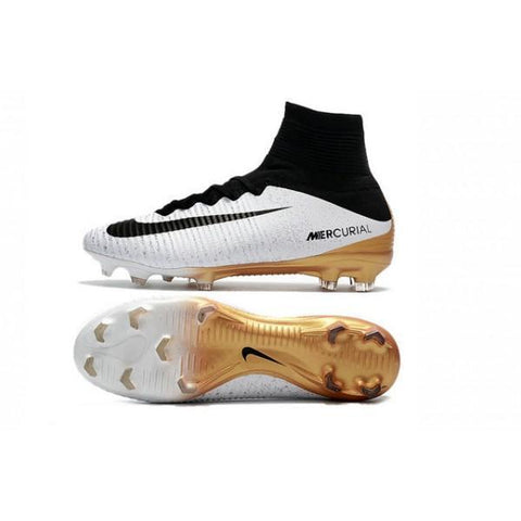 Image of Nike Mercurial Superfly V FG Soccer Cleats White Black Gold - KicksNatics