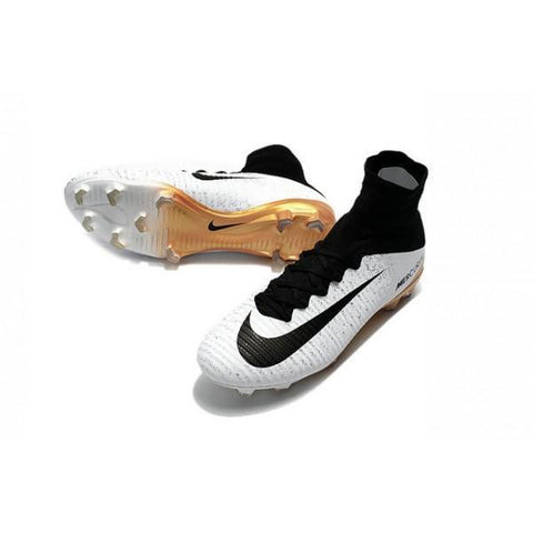 Image of Nike Mercurial Superfly V FG Soccer Cleats White Black Gold - KicksNatics
