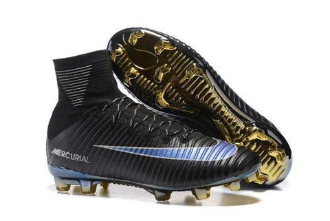Image of Nike Mercurial Superfly V FG Soccer Cleats Black Blue Golden - KicksNatics
