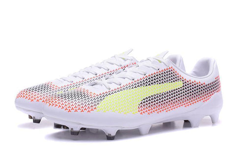 Image of PUMA evoSPEED 17 FG Soccer Cleats White Orange Black Yellow - KicksNatics