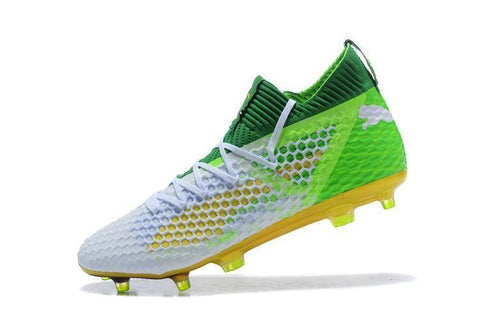 Image of PUMA Future 18.1 Netfit FG Soccer Cleats White Green Yellow