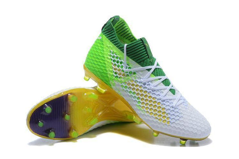 Image of PUMA Future 18.1 Netfit FG Soccer Cleats White Green Yellow