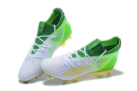 Image of PUMA Future 18.1 Netfit FG Soccer Cleats White Green Yellow