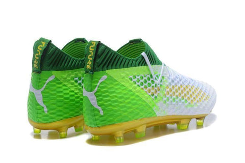 Image of PUMA Future 18.1 Netfit FG Soccer Cleats White Green Yellow